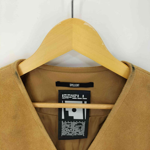 SPELLEDIT パネルラムレザー カウスエード ジップベスト レディース