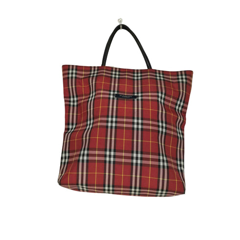 バーバリーロンドン BURBERRY LONDON レザーハンドルチェック柄ナイロントートバッグ MADE IN ITALY レディース