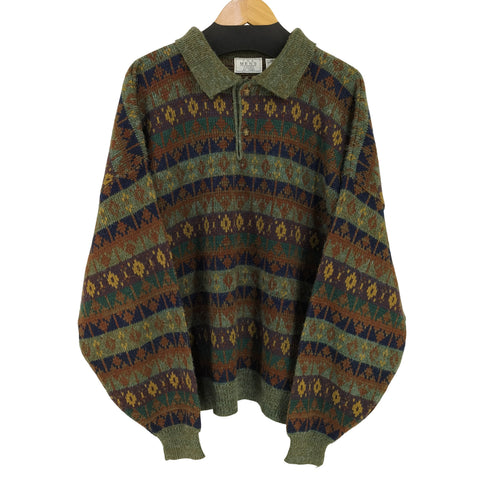シアーズ Sears THE MEN'S STORE 総柄アクリルナイロン 襟付きニット メンズ 2XL