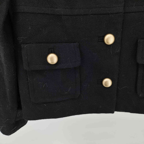 ランバンオンブルー LANVIN en Bleu 金ボタン エポレット ウールノーカラージャケット レディース