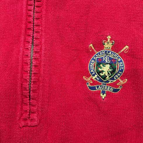 ローレンラルフローレン LAUREN RALPH LAUREN ロゴ刺繍 ハーフジップ リブ コットン ニット レディース import:XL