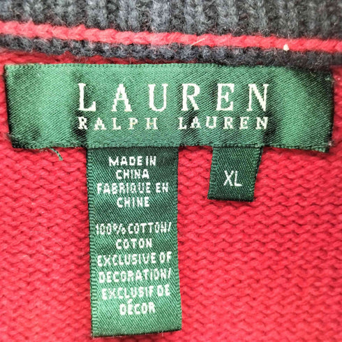 ローレンラルフローレン LAUREN RALPH LAUREN ロゴ刺繍 ハーフジップ リブ コットン ニット レディース import:XL