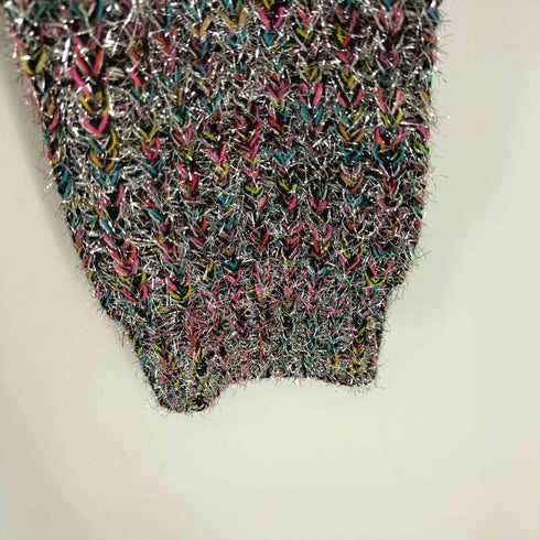 ザラ ZARA Shimmer Silver Multicolor Faux Fur Knit Sweater Top レディース US L
