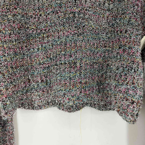 ザラ ZARA Shimmer Silver Multicolor Faux Fur Knit Sweater Top レディース US L