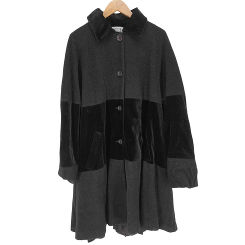 LEIDONNA MADE IN ITALY バックプリーツデザイン ウール×ベロア切替 ワイドシルエットステンカラーコート レディース