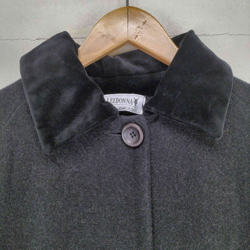 LEIDONNA MADE IN ITALY バックプリーツデザイン ウール×ベロア切替 ワイドシルエットステンカラーコート レディース