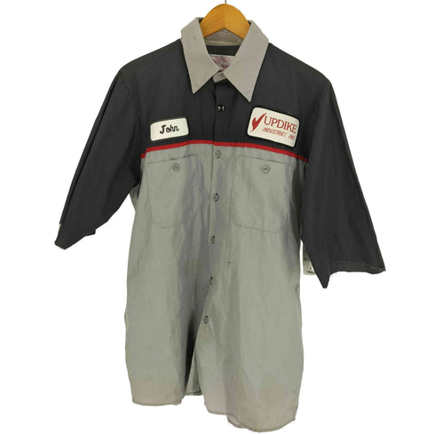 レッドキャップ RED KAP 70-80S IMAGE plus 襟芯 John UPDIKE INDUSTRIES ロゴ ワッペン ポリ コットン S/S ワーク シャツ カットオフ メンズ M-LN