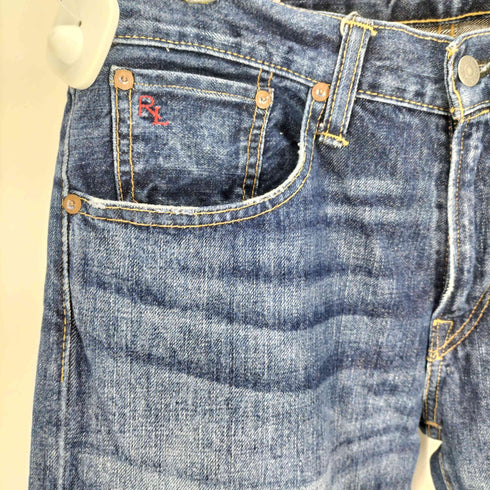 ポロラルフローレン POLO RALPH LAUREN メキシコ製 レザー 型押し パッチ RL 刺繍 ジップフライ 5ポケット ストレート デニムパンツ メンズ 30 30