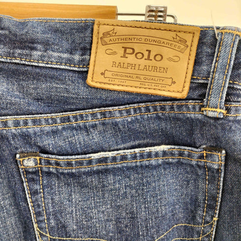 ポロラルフローレン POLO RALPH LAUREN メキシコ製 レザー 型押し パッチ RL 刺繍 ジップフライ 5ポケット ストレート デニムパンツ メンズ 30 30