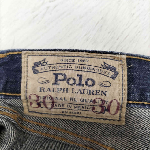 ポロラルフローレン POLO RALPH LAUREN メキシコ製 レザー 型押し パッチ RL 刺繍 ジップフライ 5ポケット ストレート デニムパンツ メンズ 30 30