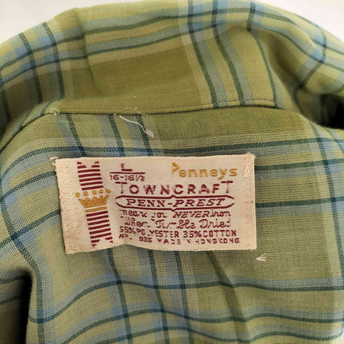 タウンクラフト TOWNCRAFT 60-70s PENN-PRESTタグ 両ポケ コットンポリ オープンカラーシャツ 襟芯 メンズ import:L 16-16 1/2