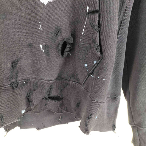 チャンピオン Champion 単色青タグ復刻 REVERSE WEAVE ダメージ x ペイント スウェットフーディ リメイク ブラック メンズ import:L