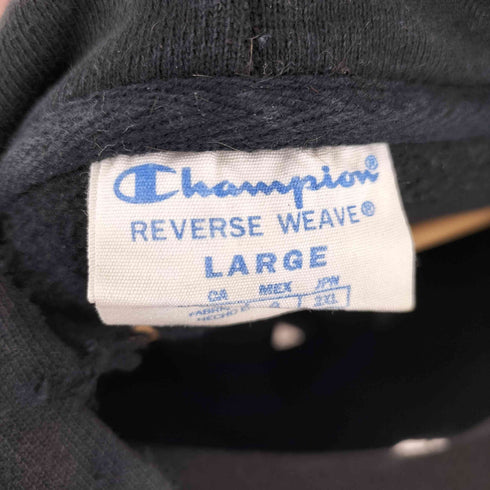 チャンピオン Champion 単色青タグ復刻 REVERSE WEAVE ダメージ x ペイント スウェットフーディ リメイク ブラック メンズ import:L