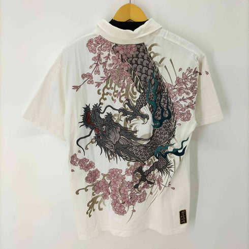 カラクリダマシイ 絡繰魂 桜龍刺繍 和柄半袖ポロシャツシャツ メンズ XL
