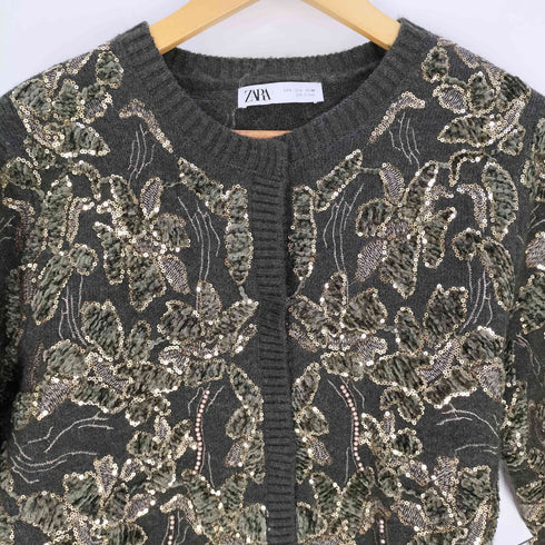 ザラ ZARA コンビニットカーディガン スパンコール レディース import:L