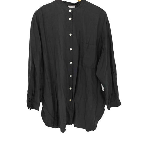 ラファエラ rafaella 90S シェルボタン バンドカラー L/S シルク100% シャツ レディース 2X