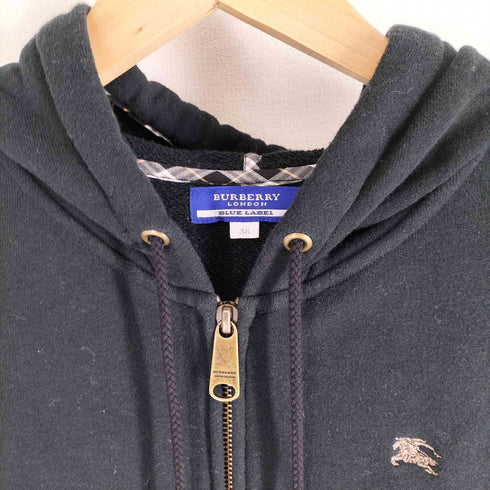 バーバリーブルーレーベル BURBERRY BLUE LABEL ロゴ刺繍 裏地ノバチェック パイピング ジップアップ コットン フーディ レディース EUR:38