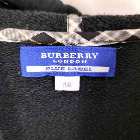 バーバリーブルーレーベル BURBERRY BLUE LABEL ロゴ刺繍 裏地ノバチェック パイピング ジップアップ コットン フーディ レディース EUR:38