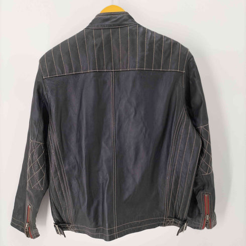 FIDAT ラムレザー ステッチデザインレザージャケット メンズ import:L