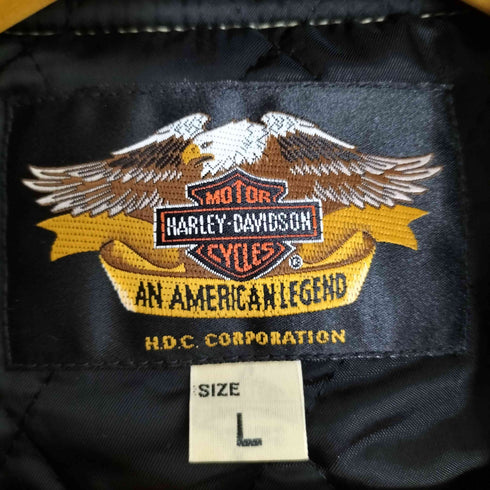 ハーレーダビッドソン HARLEY-DAVIDSON 裏地キルティング 背面ロゴ刺繍 ステッチデザイン ハイネック ナイロン 中綿 ジップアップジャケット メンズ import:L