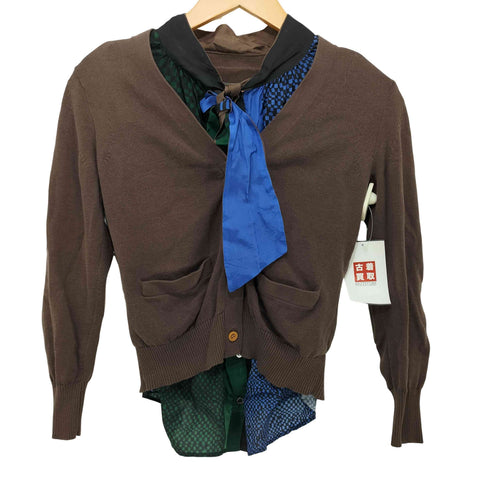 サカイ Sacai 13SS エルボーパッチ リボンブラウスドッキング ニットカーディガン レディース JPN:1