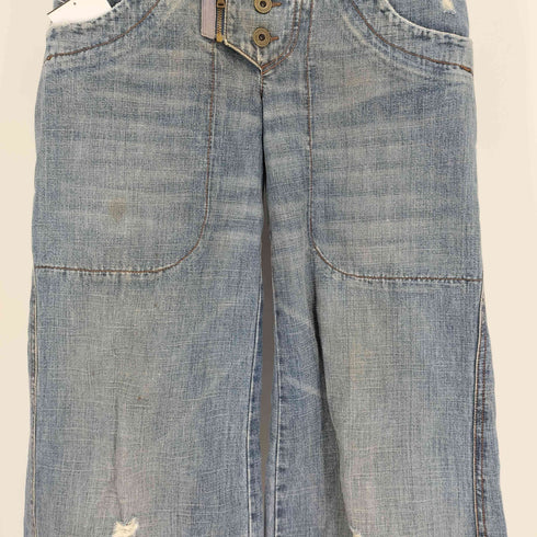 マックスアンドコー MAX & CO. ベイカーポケット フロントギミック ダメージ加工 ローライズ バギー デニム パンツ Y2K レディース 38