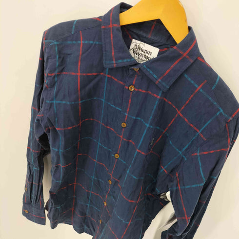 ヴィヴィアンウエストウッドマン Vivienne Westwood MAN オーブロゴ刺繍 コットン チェック L/S シャツ メンズ EUR:48