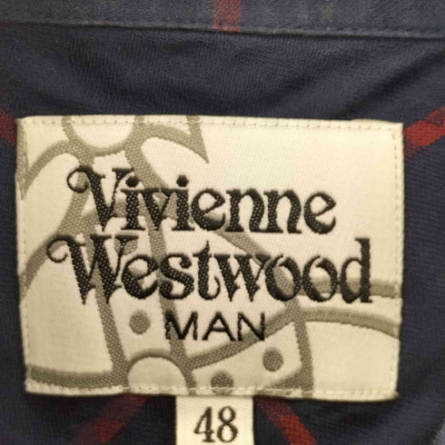 ヴィヴィアンウエストウッドマン Vivienne Westwood MAN オーブロゴ刺繍 コットン チェック L/S シャツ メンズ EUR:48