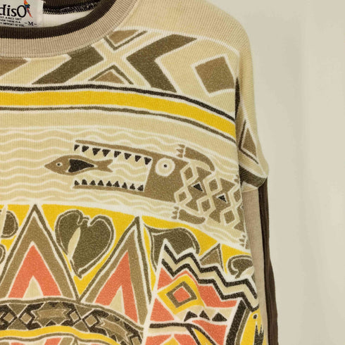 PARADISO 古代 壁画 民族柄 スリーブ 切替 クルーネック スウェット メンズ JPN:M