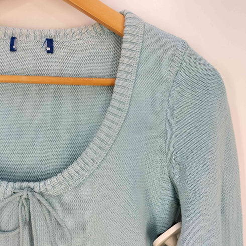 バーバリーブルーレーベル BURBERRY BLUE LABEL ロゴ刺繍 Uネック リボン コットン ニット レディース 38