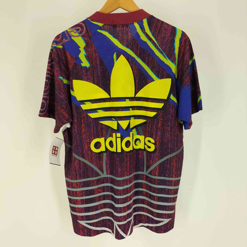 アディダス adidas 80-90S デサント製 金文字 タグ パフォーマンス ロゴ プリント 総柄 ゲーム シャツ メンズ M-L