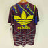 アディダス adidas 80-90S デサント製 金文字 タグ パフォーマンス ロゴ プリント 総柄 ゲーム シャツ メンズ M-L