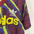アディダス adidas 80-90S デサント製 金文字 タグ パフォーマンス ロゴ プリント 総柄 ゲーム シャツ メンズ M-L