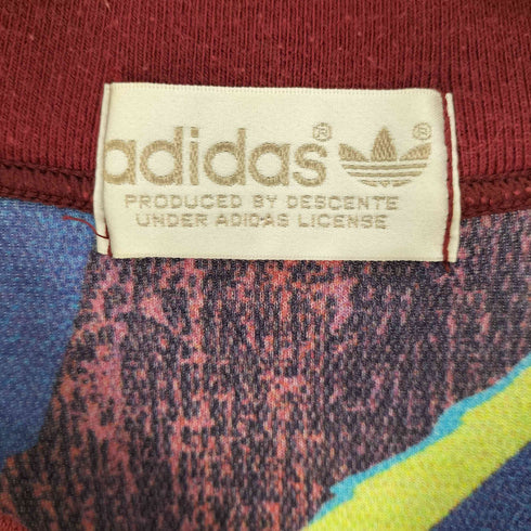 アディダス adidas 80-90S デサント製 金文字 タグ パフォーマンス ロゴ プリント 総柄 ゲーム シャツ メンズ M-L