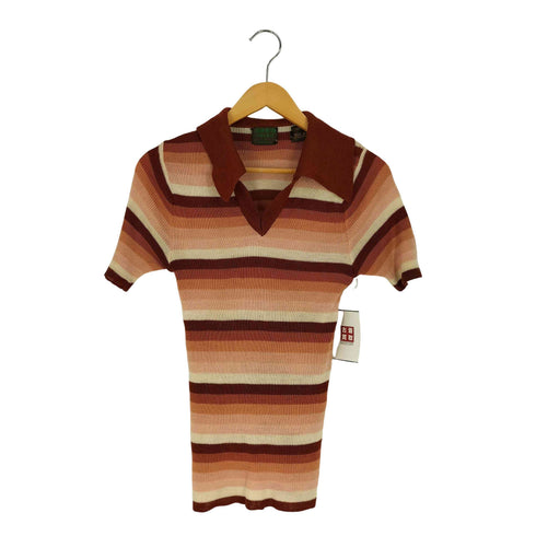 AARON MATHEW SPORTSWEAR ボーダー アクリル スキッパー ニットポロ レディース import:S