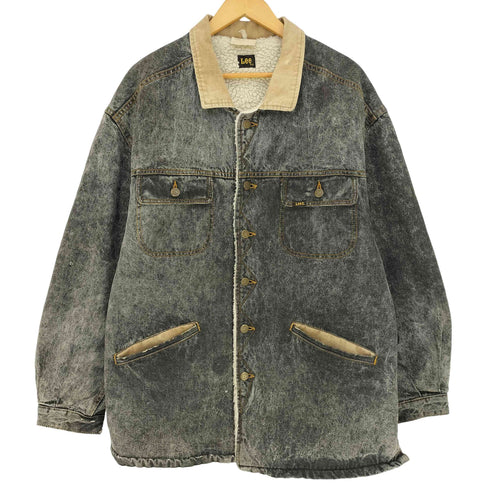 リー Lee 70-80s ケミカルウォッシュ ブラックデニム 裏ボア カバーオール シェルパ メンズ import:L