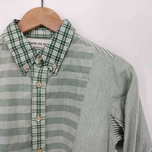 バナルシックビザール banal chic bizarre 柄切替 チェック ストライプ L/S ボタンダウン シャツ メンズ