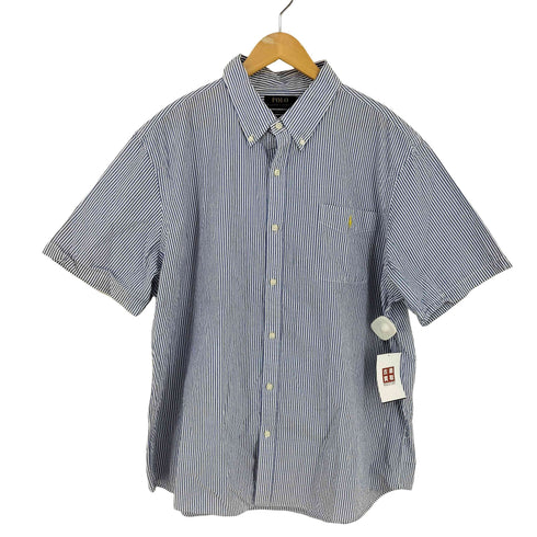 ポロラルフローレン POLO RALPH LAUREN RL UNTUCKED FIT スモールポニー刺繍 シアサッカーBD半袖ストライプシャツ メンズ import:XXL