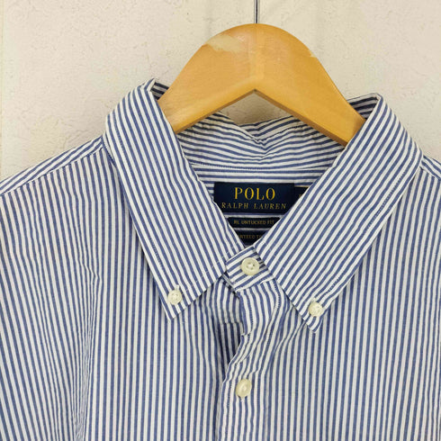 ポロラルフローレン POLO RALPH LAUREN RL UNTUCKED FIT スモールポニー刺繍 シアサッカーBD半袖ストライプシャツ メンズ import:XXL