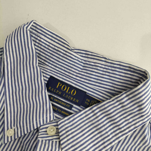 ポロラルフローレン POLO RALPH LAUREN RL UNTUCKED FIT スモールポニー刺繍 シアサッカーBD半袖ストライプシャツ メンズ import:XXL