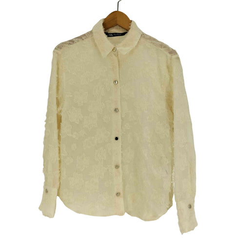 ザラ ZARA STRUCTURE FLOWER ストラクチャー フラワー ゴールドボタン シアー シャツ レディース import:XS