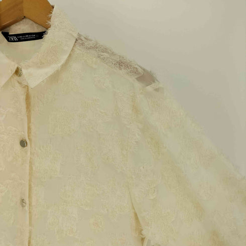 ザラ ZARA STRUCTURE FLOWER ストラクチャー フラワー ゴールドボタン シアー シャツ レディース import:XS