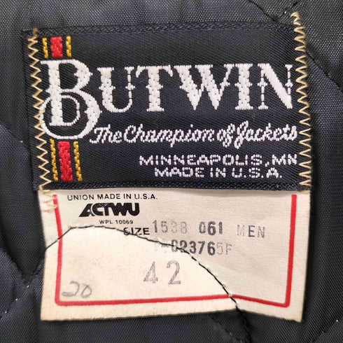 バトウィン BUTWIN 80S USA製 gang Rocker ワッペン 裏地キルティング 本革 レザー スタジャン スタジアム ジャンパー メンズ US:42