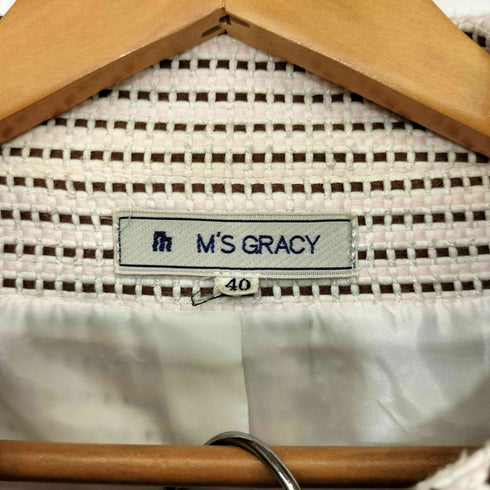 エムズグレイシー Ms GRACY ツイード スタンドカラー ウエストリボンジャケット スカート セットアップ レディース 40