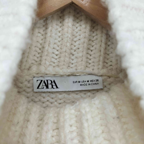 ザラ ZARA Ecru Chunky Cable Knit High Neck Oversized Sweater レディース JPN:M