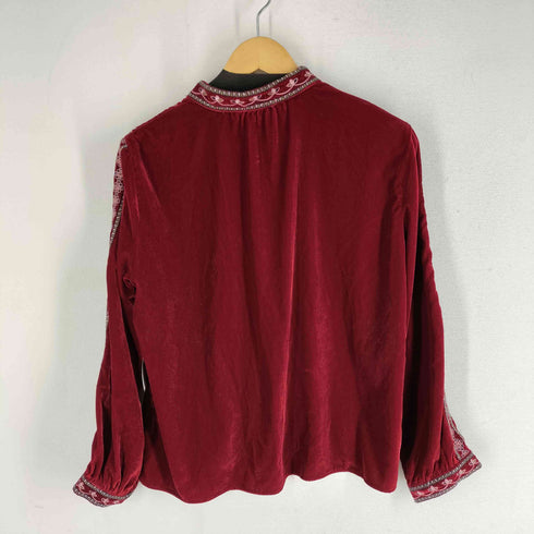 ザラ ZARA マオカラー ベロア刺繍ロングスリーブトップス レディース L