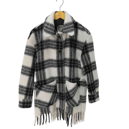 ザラ ZARA アクリル混フリンジチェックシャツジャケット レディース import:S