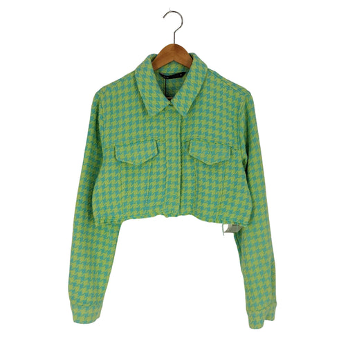 ザラ ZARA 千鳥格子 裾カットオフ クロップド シャツジャケット レディース import:L