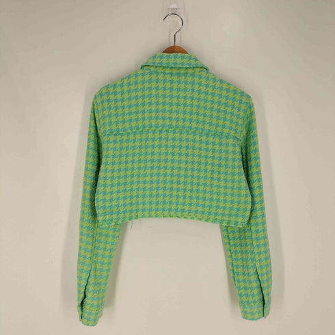 ザラ ZARA 千鳥格子 裾カットオフ クロップド シャツジャケット レディース import:L