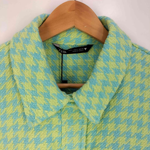 ザラ ZARA 千鳥格子 裾カットオフ クロップド シャツジャケット レディース import:L